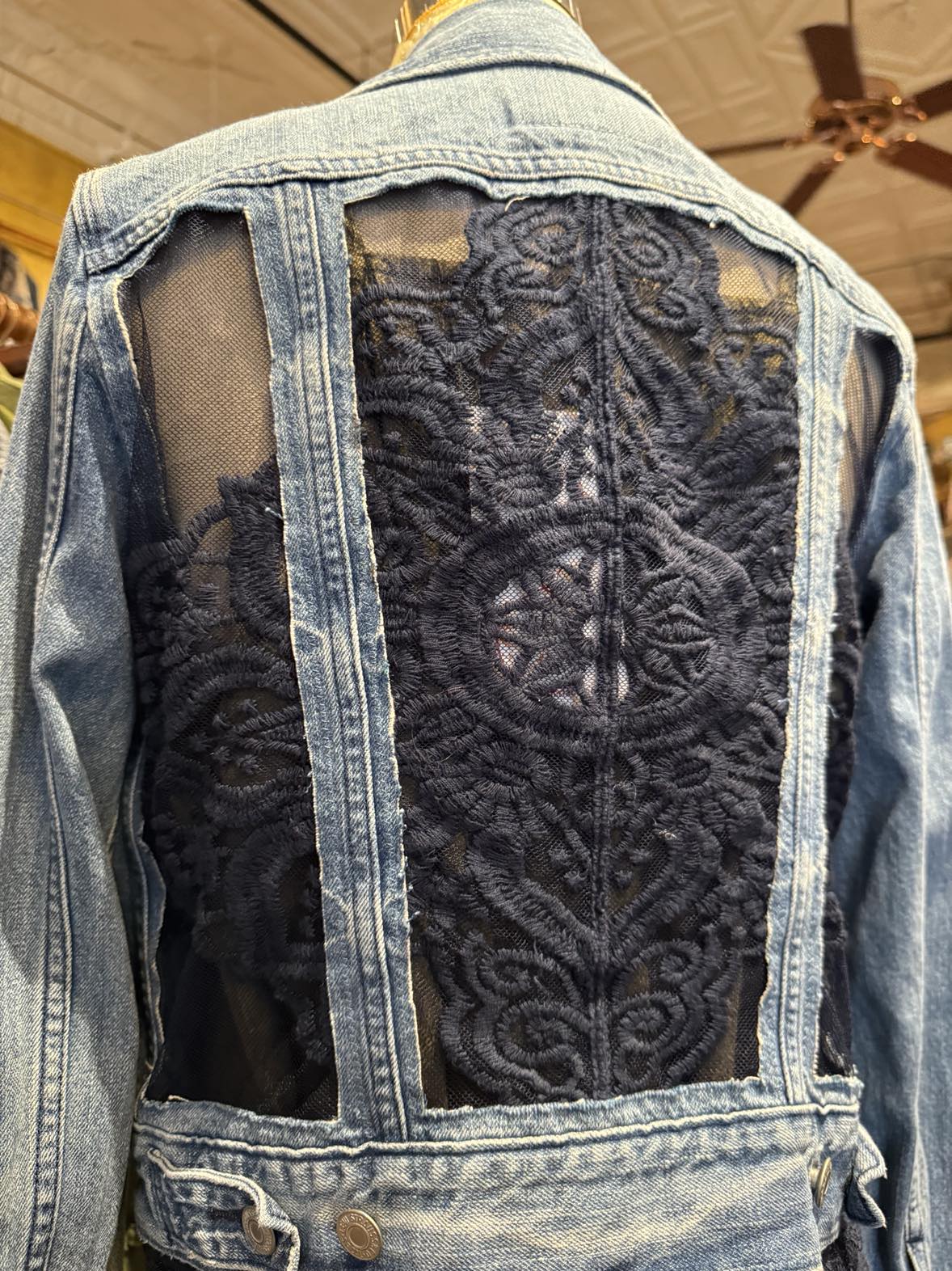 Denim Jacket with Navy Lace Cutouts* #43