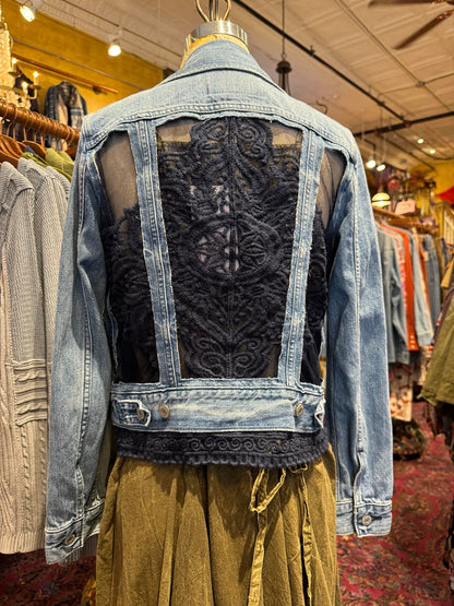 Denim Jacket with Navy Lace Cutouts* #43