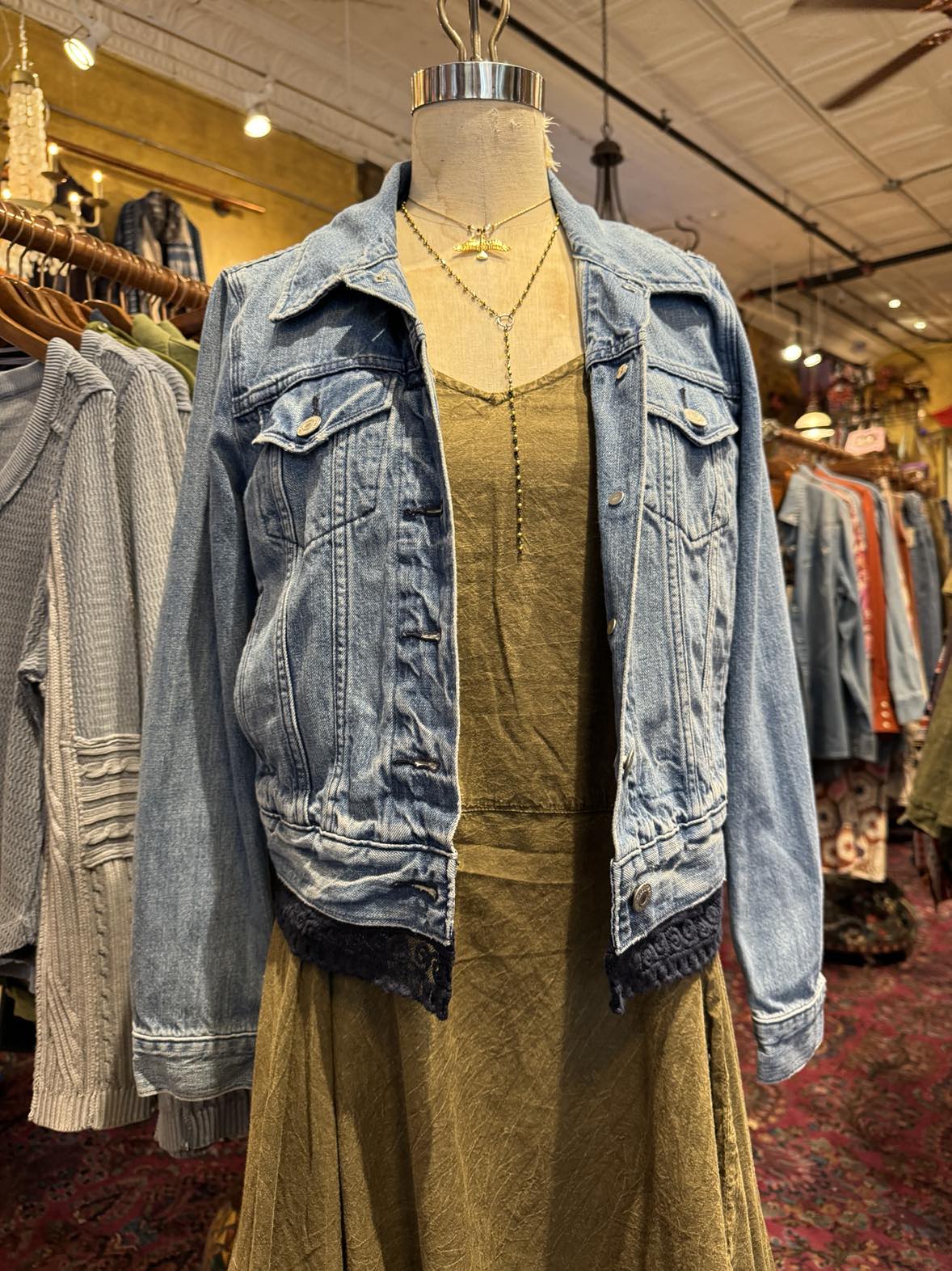 Denim Jacket with Navy Lace Cutouts* #43