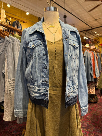 Denim Jacket with Navy Lace Cutouts* #43