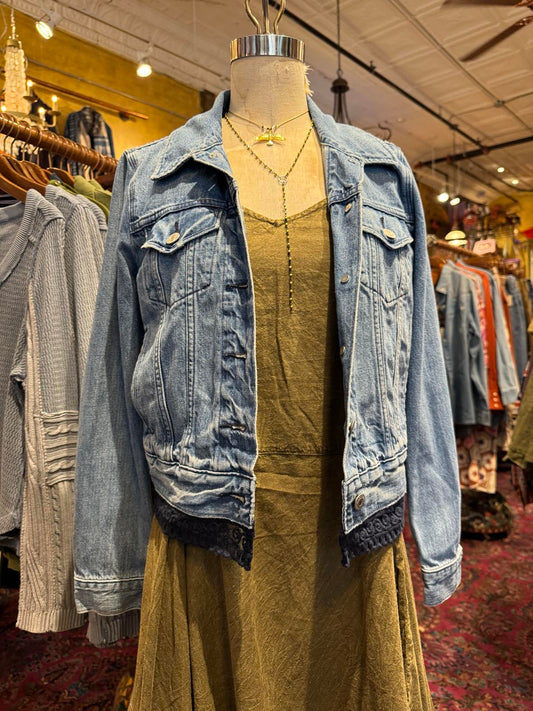 Denim Jacket with Navy Lace Cutouts* #43