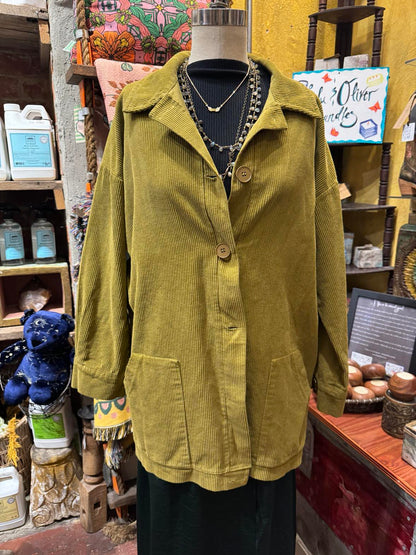 Corduroy Button Front Jacket- Mustard