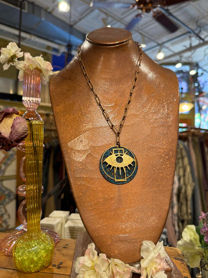 Copper Patina Circle w/ Gold Eye Necklace *HH27