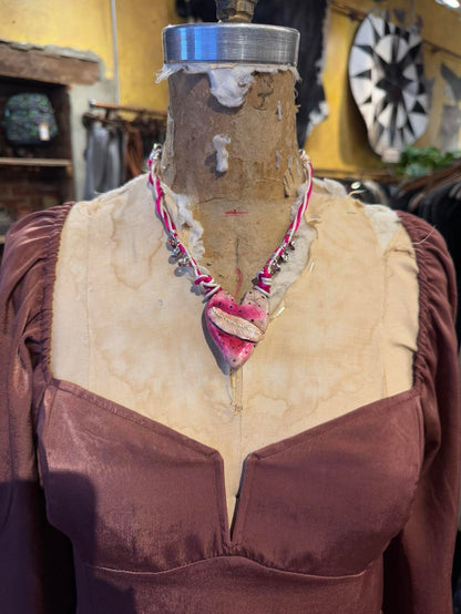 Pink Feather Heart Necklace* #TT43