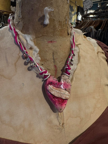Pink Feather Heart Necklace* #TT43