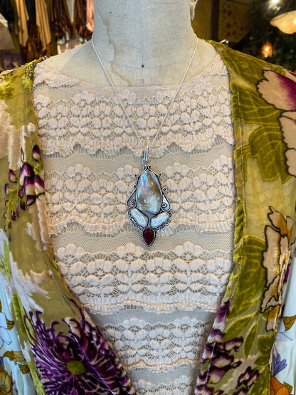 Triple Pearl Ruby Pendant