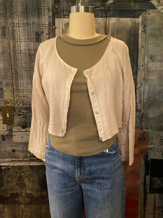 Linen, Crop Jacket - Sand