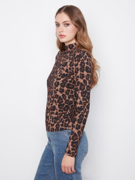 Printed Long Sleeve Mock Neck Top