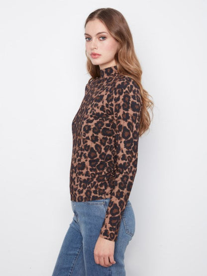Printed Long Sleeve Mock Neck Top