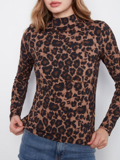 Printed Long Sleeve Mock Neck Top