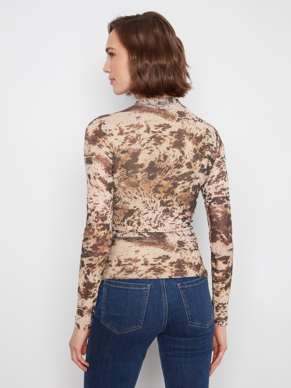 Printed Mesh Mock Top