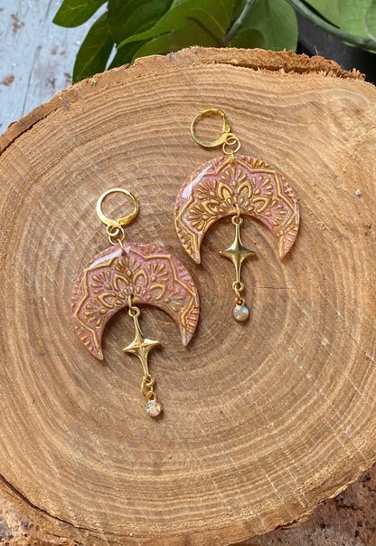 Pink Iridescent Crescent Dangles *E27