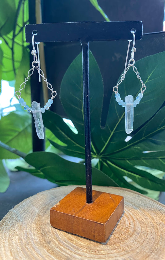 Aquamarine/Crystal Loop Earrings *E264