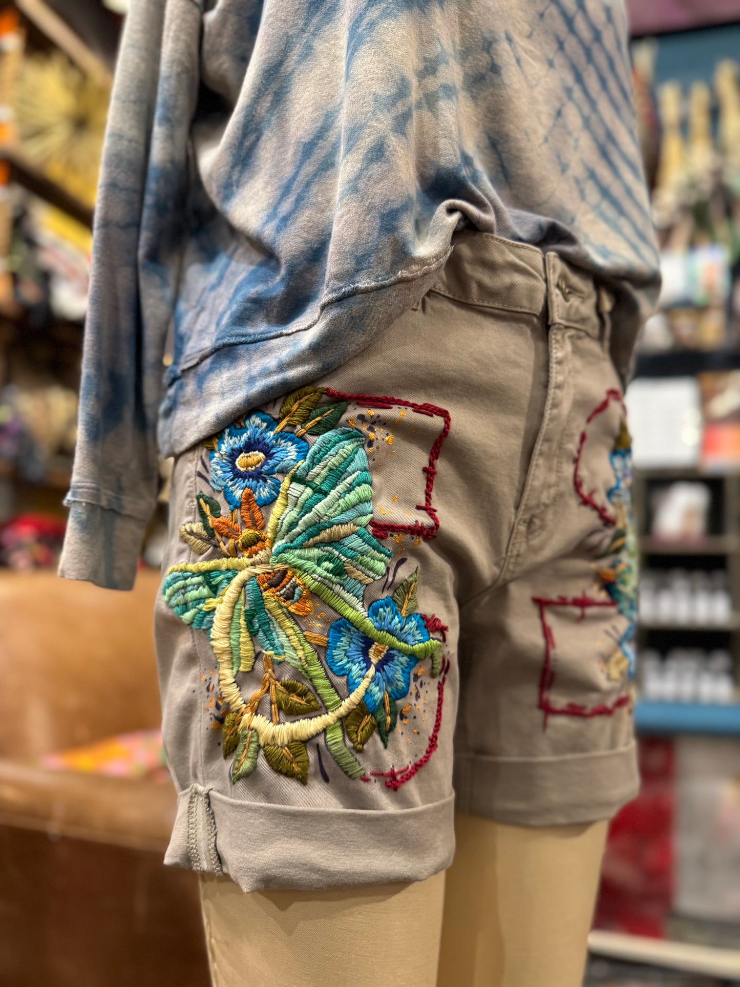 Embroidered Bird & Moth Charlie B Shorts -Debi Samuels*