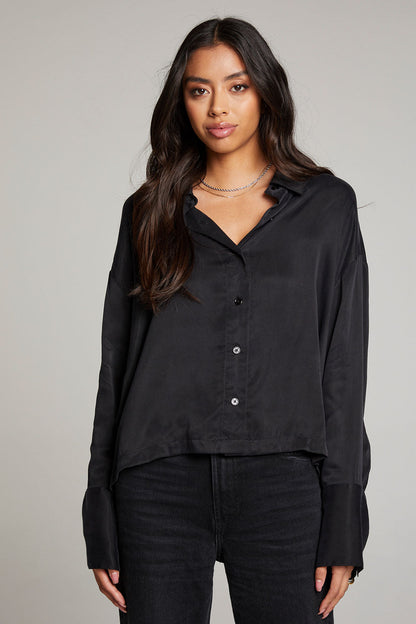 Silky Twill Corall Button Up - Licorice