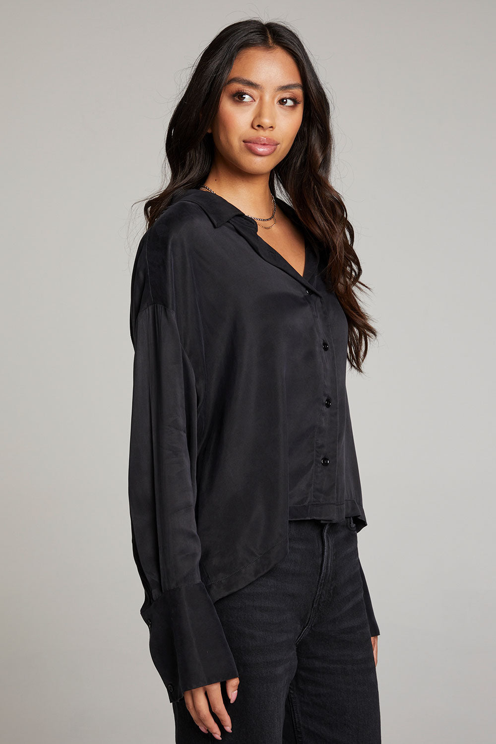 Silky Twill Corall Button Up - Licorice