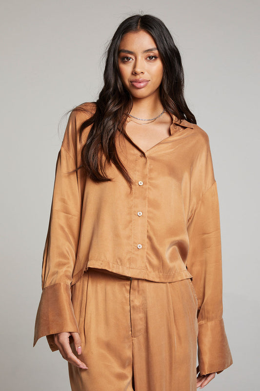 Silky Twill Corall Button Up - Toffee