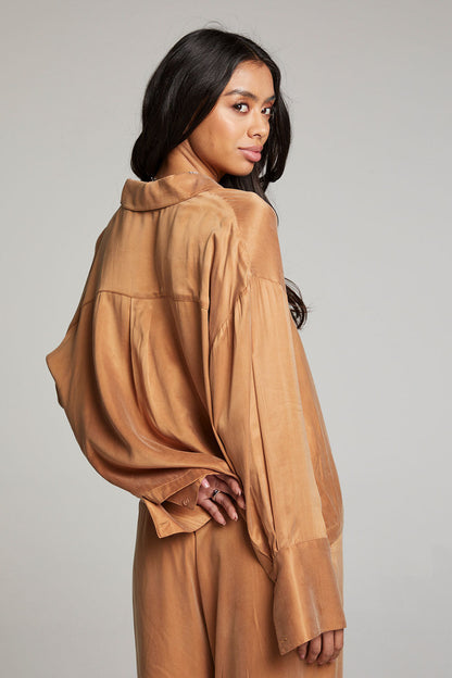 Silky Twill Corall Button Up - Toffee