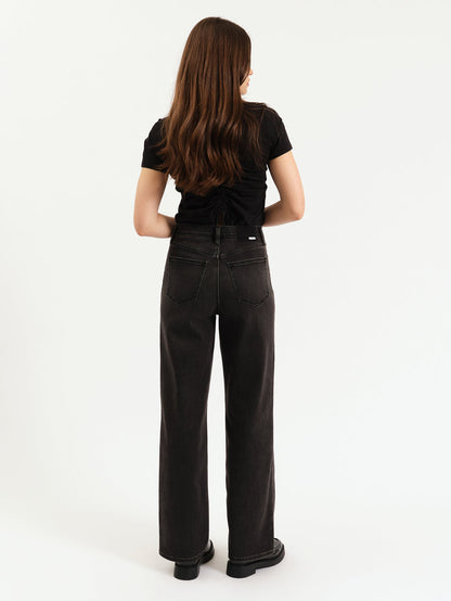 City High Rise Straight Leg - Black Double Dip