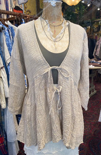 High-Lo Jacket With Ties - Natural