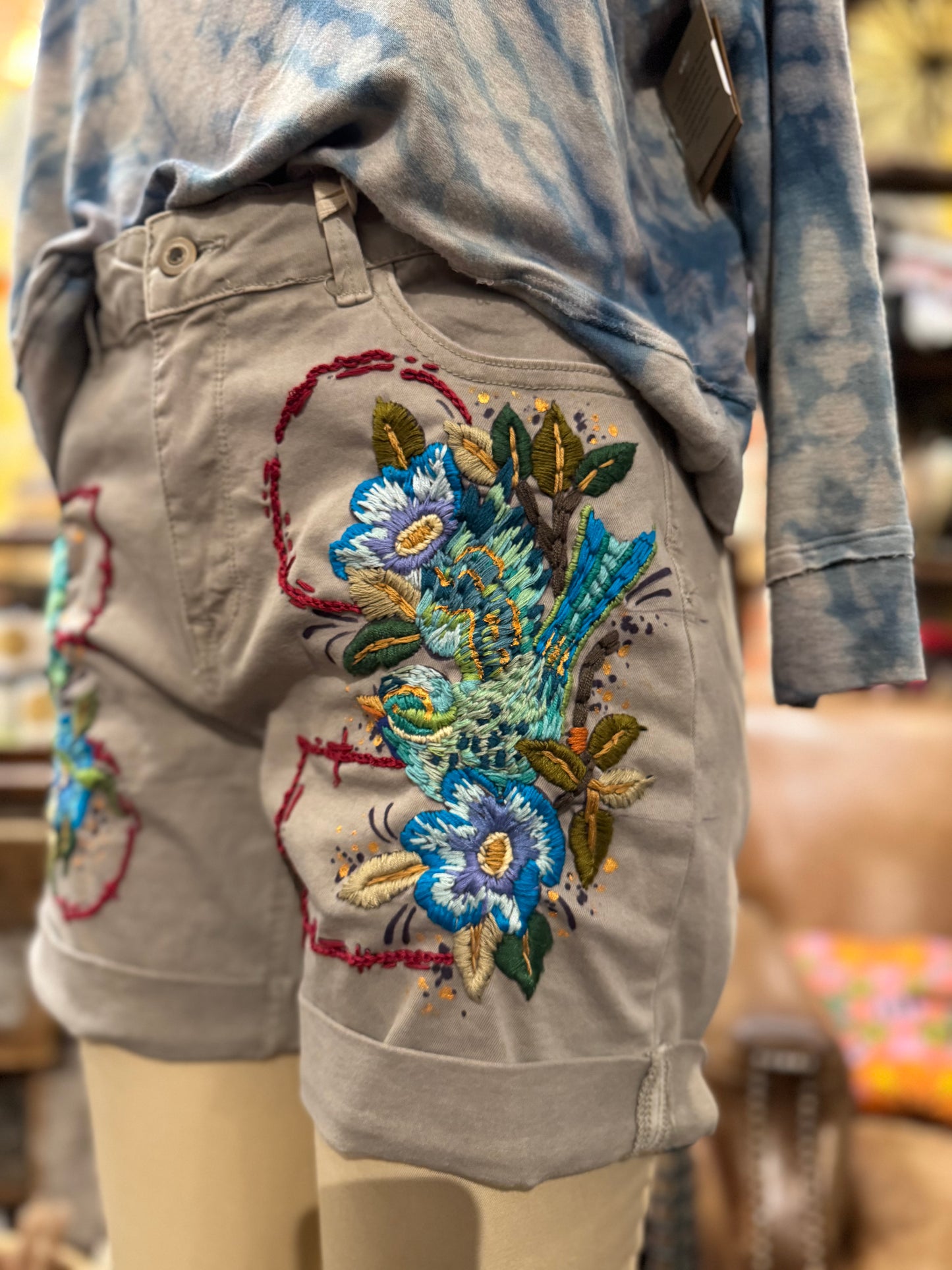 Embroidered Bird & Moth Charlie B Shorts -Debi Samuels*