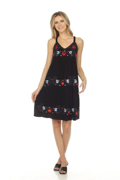 Embroidered Strap Dress - Multiple Colors