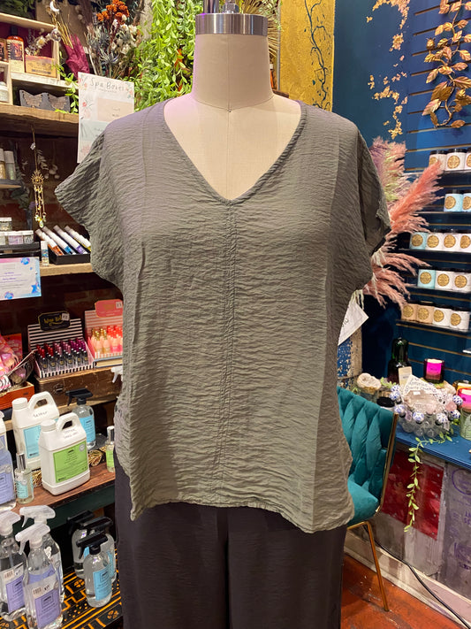V-Neck Popover Parachute Top - Clay