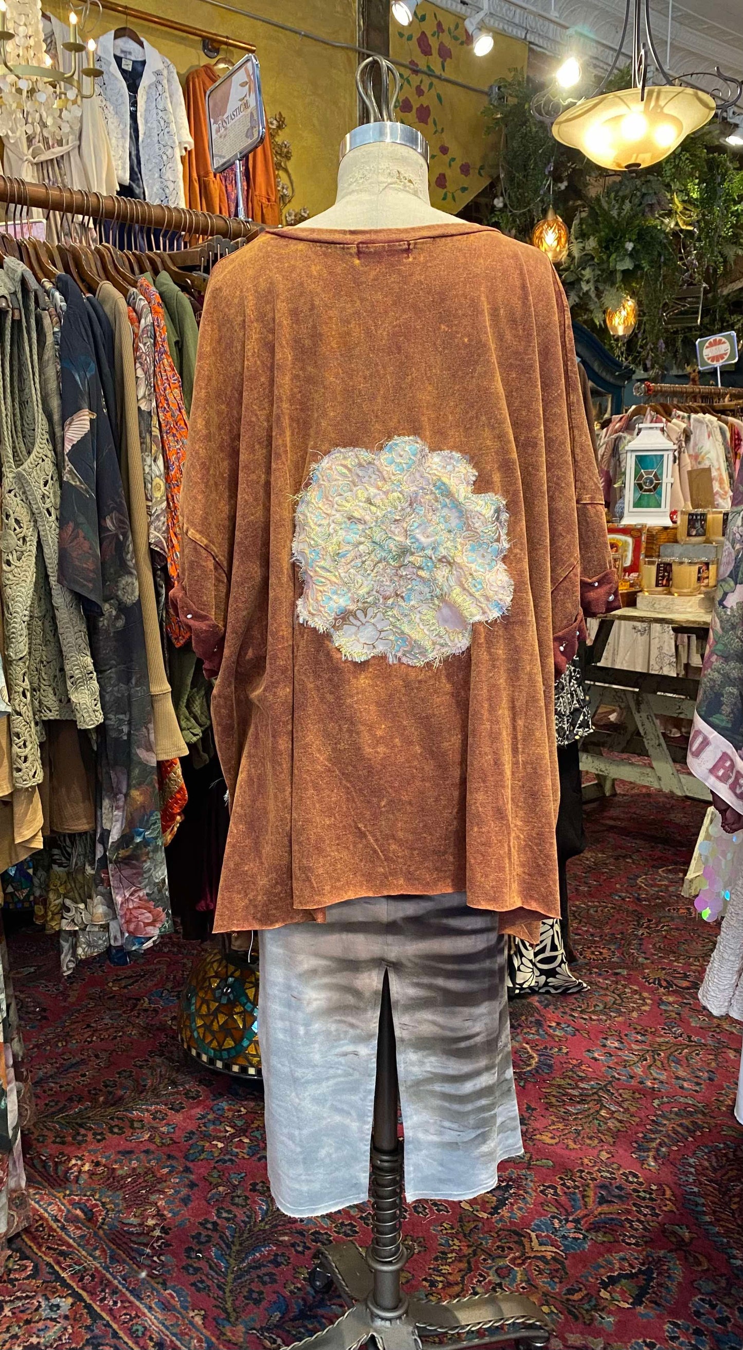 Floral Appliques Orange Mineral Wash Zenana Tunic - Alicia Hollingsworth*
