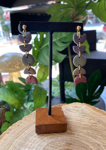 Small Moon Phase Dangles - Dark Rainbow *E15