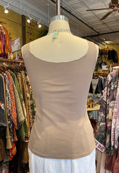 Fitted Tank Top w/ Lettuce Hem - Mushroom