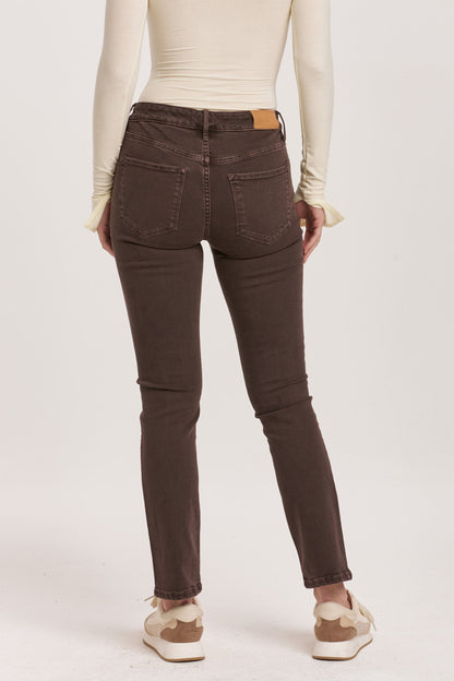 Blaire Mid Rise Straight Leg Jean - Mocha Brown