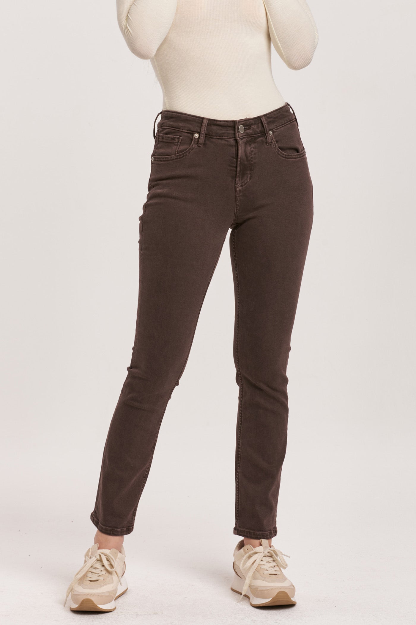 Blaire Mid Rise Straight Leg Jean - Mocha Brown