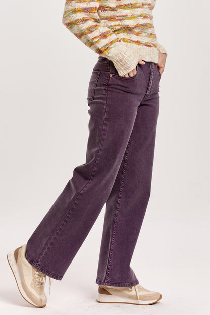 Holly High Rise Wide Leg Jean - Purple Plum