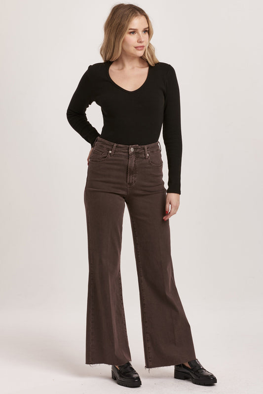 Fiona High Rise Wide Leg Jeans - Mocha Brown