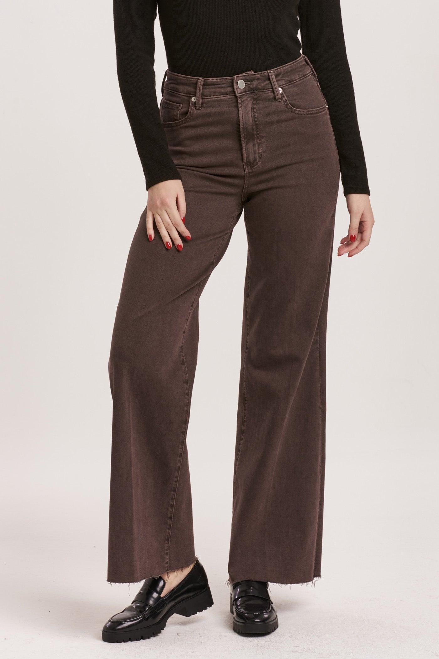 Fiona High Rise Wide Leg Jeans - Mocha Brown