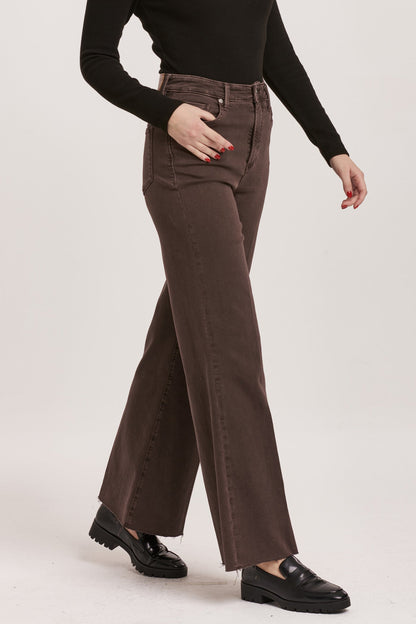 Fiona High Rise Wide Leg Jeans - Mocha Brown