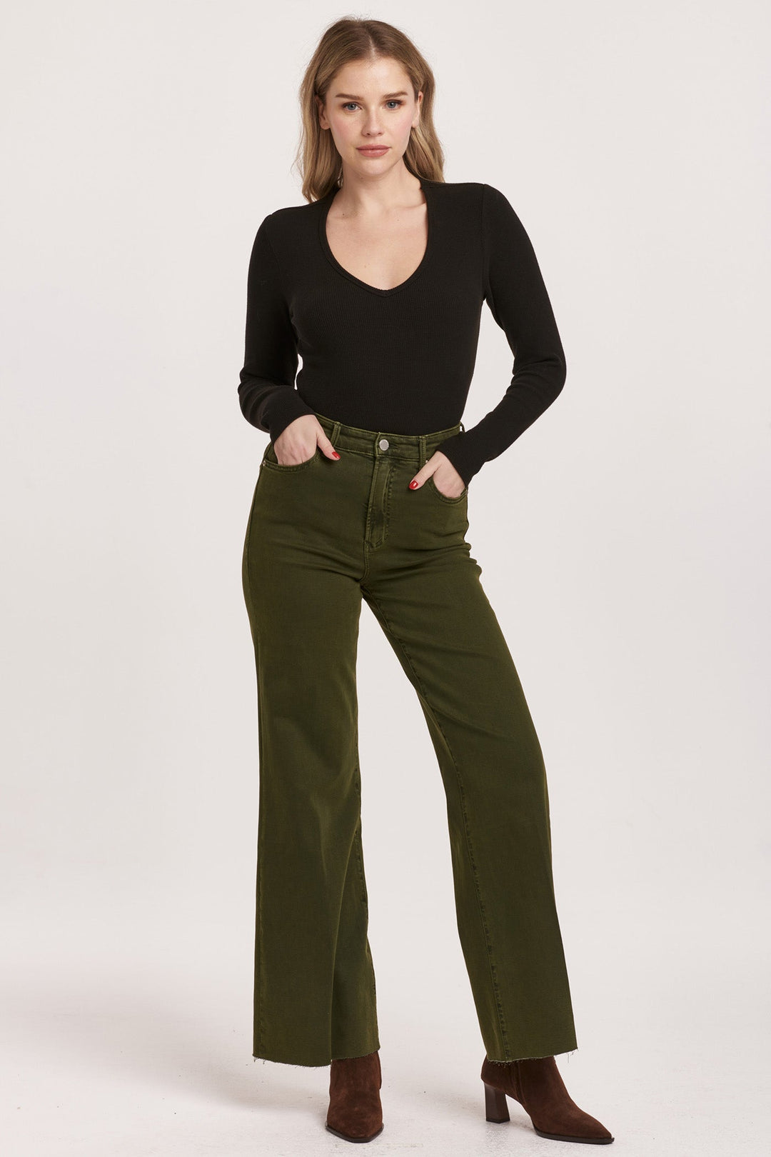 Fiona High Rise Wide Leg Jean - Pine