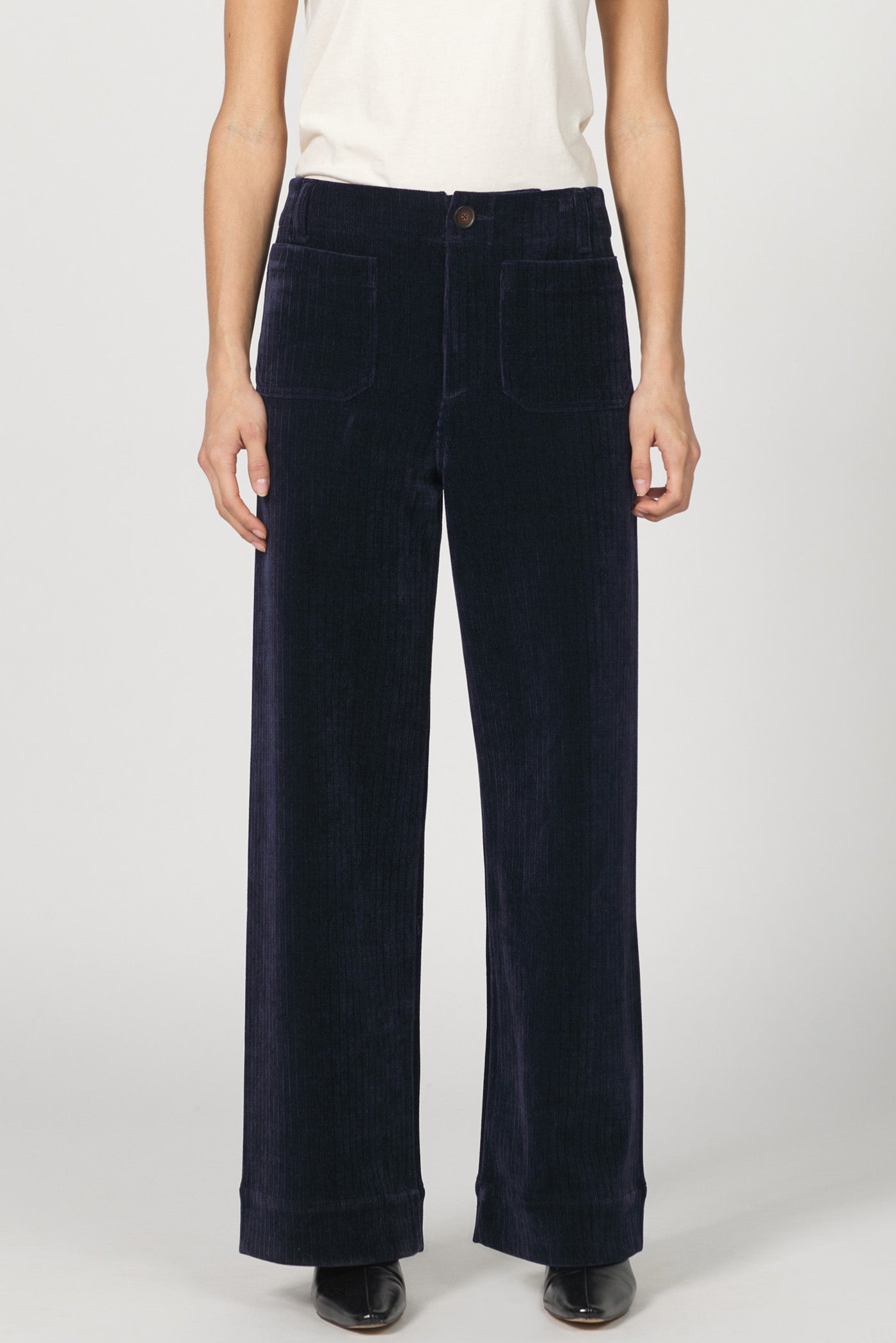 Audrey Wide Leg Corduroy Pant - Black Iris