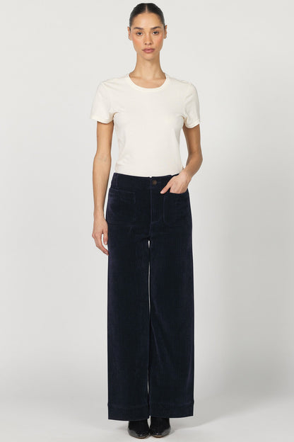 Audrey Wide Leg Corduroy Pant - Black Iris