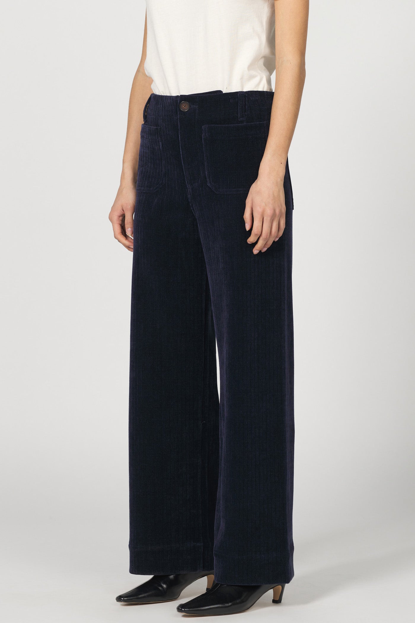 Audrey Wide Leg Corduroy Pant - Black Iris