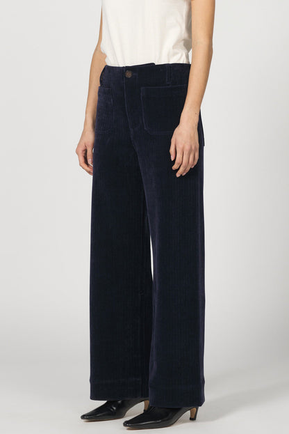 Audrey Wide Leg Corduroy Pant - Black Iris