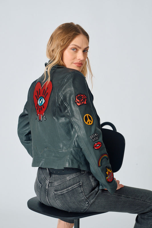 Women's Cynthia RF Ombre with Embroidered Heart Jacket - Black/Anthracite