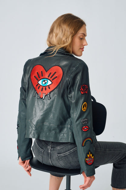 Women's Cynthia RF Ombre with Embroidered Heart Jacket - Black/Anthracite