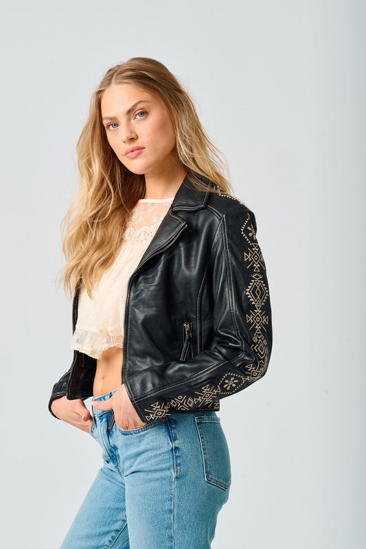 Women's Cora Rf Embroidered Front Zip Jacket - Black