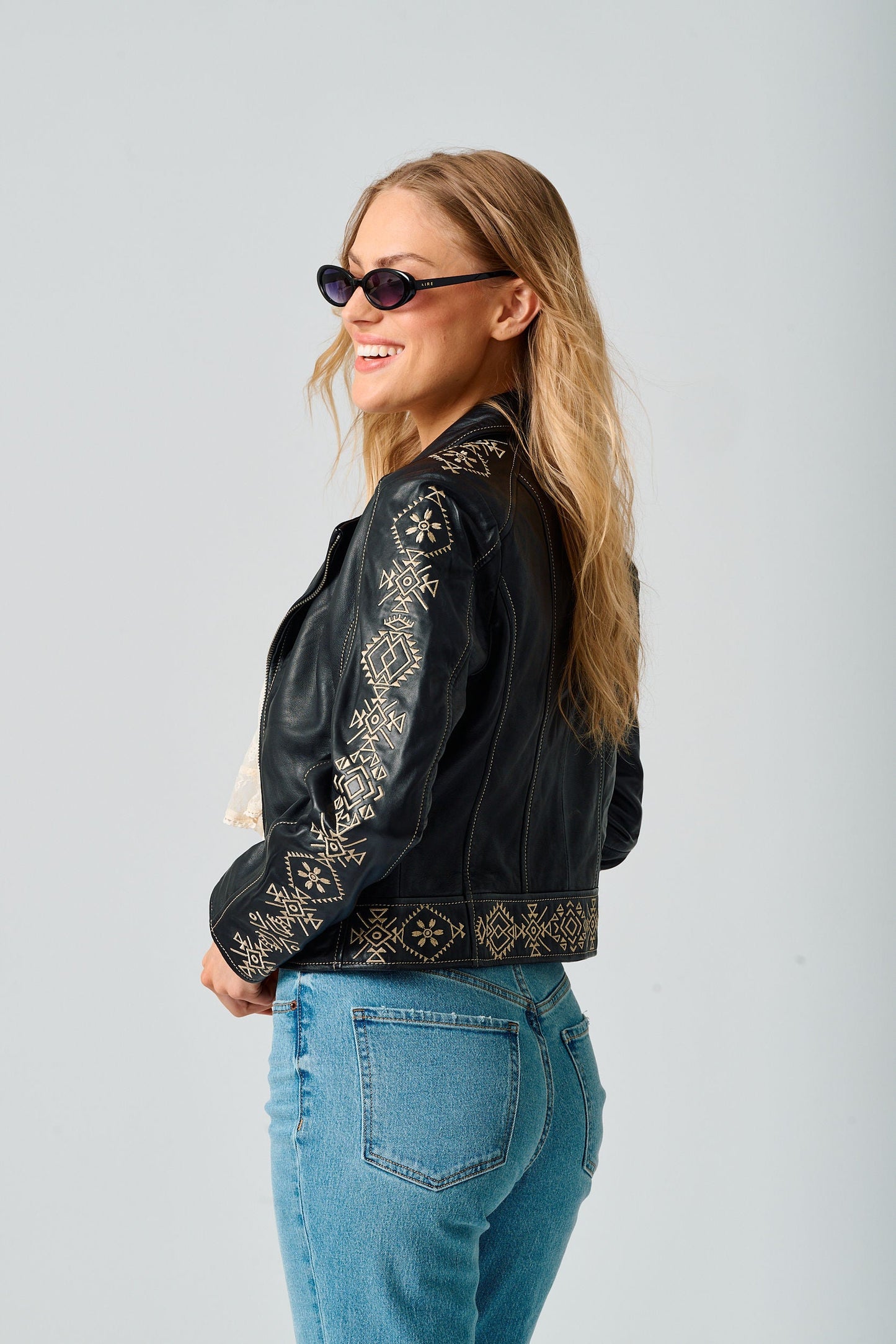 Women's Cora Rf Embroidered Front Zip Jacket - Black