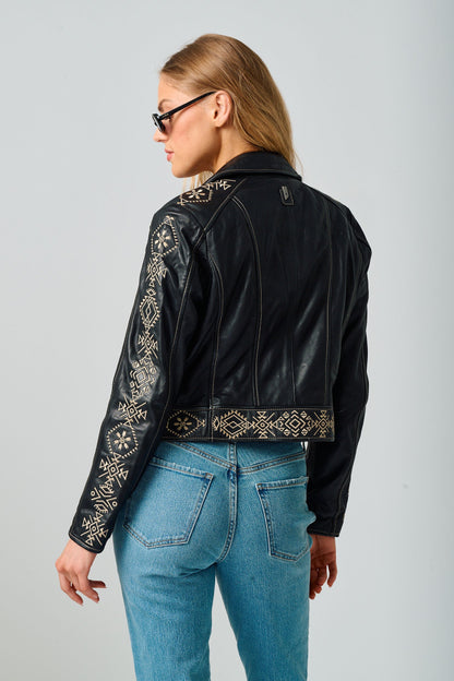 Women's Cora Rf Embroidered Front Zip Jacket - Black