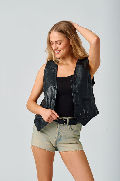 Women's Harmony RF Leather Vest - Black