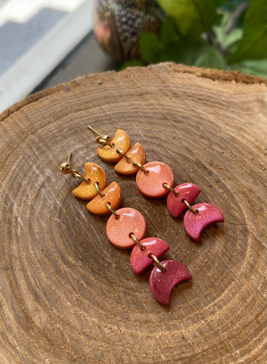 Small Moon Phase Dangles - Orange/Pink Iridescent *E10