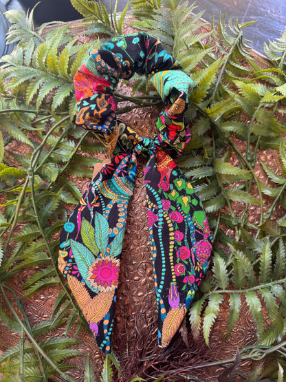 Colorful Flowers / Black Scrunchie Scarf #SS13*