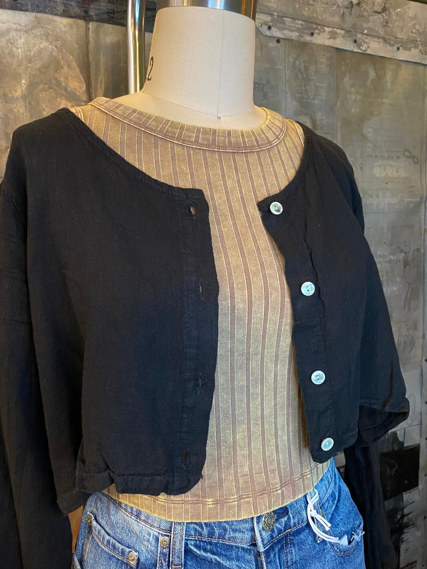 Linen, Crop Jacket - Black